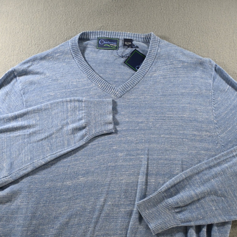 Charleston Threads Mens V-Neck Sweater XL Blue Heather Cotton